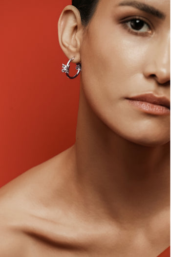 Lily Cross Mini Hoops - Silver