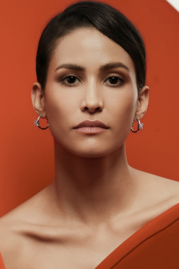 Lily Cross Mini Hoops - Silver