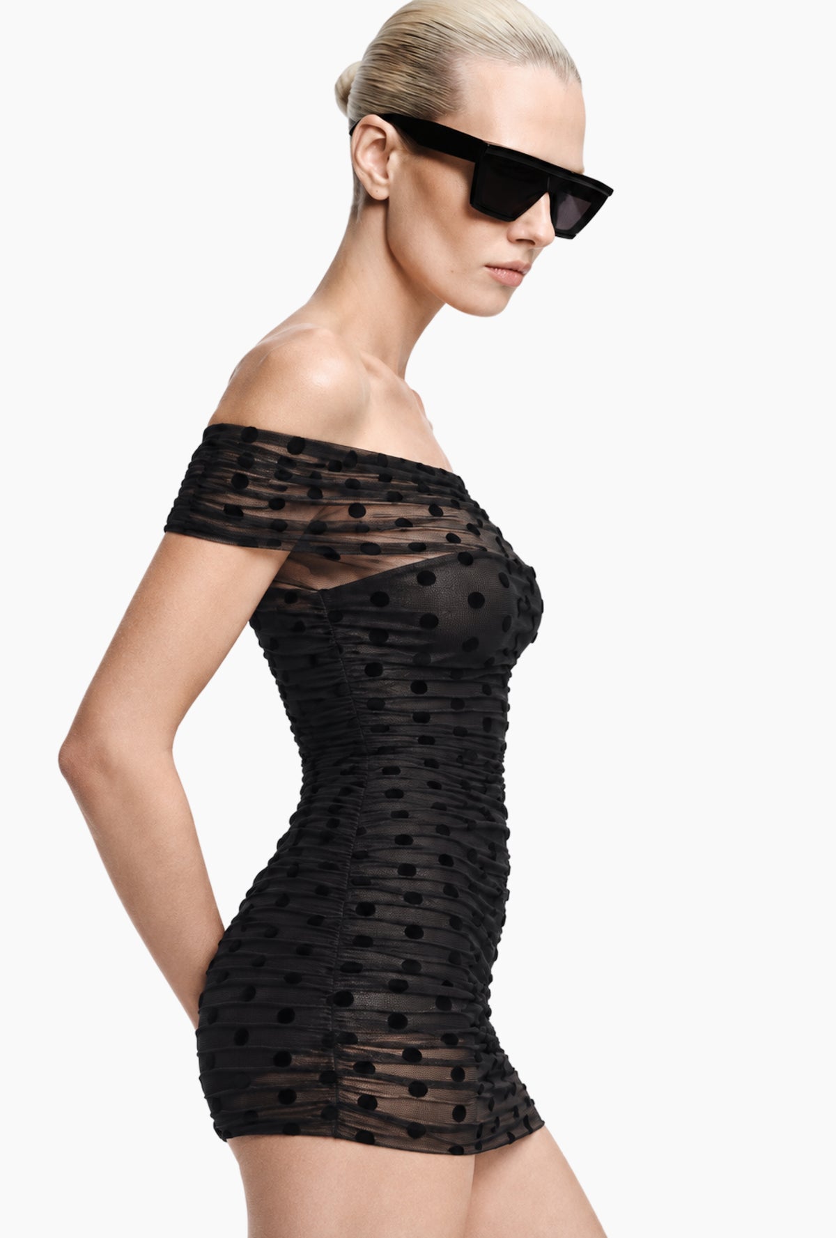 BLACK POLKA DOTS MINI DRESS