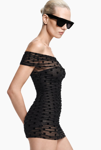 BLACK POLKA DOTS MINI DRESS