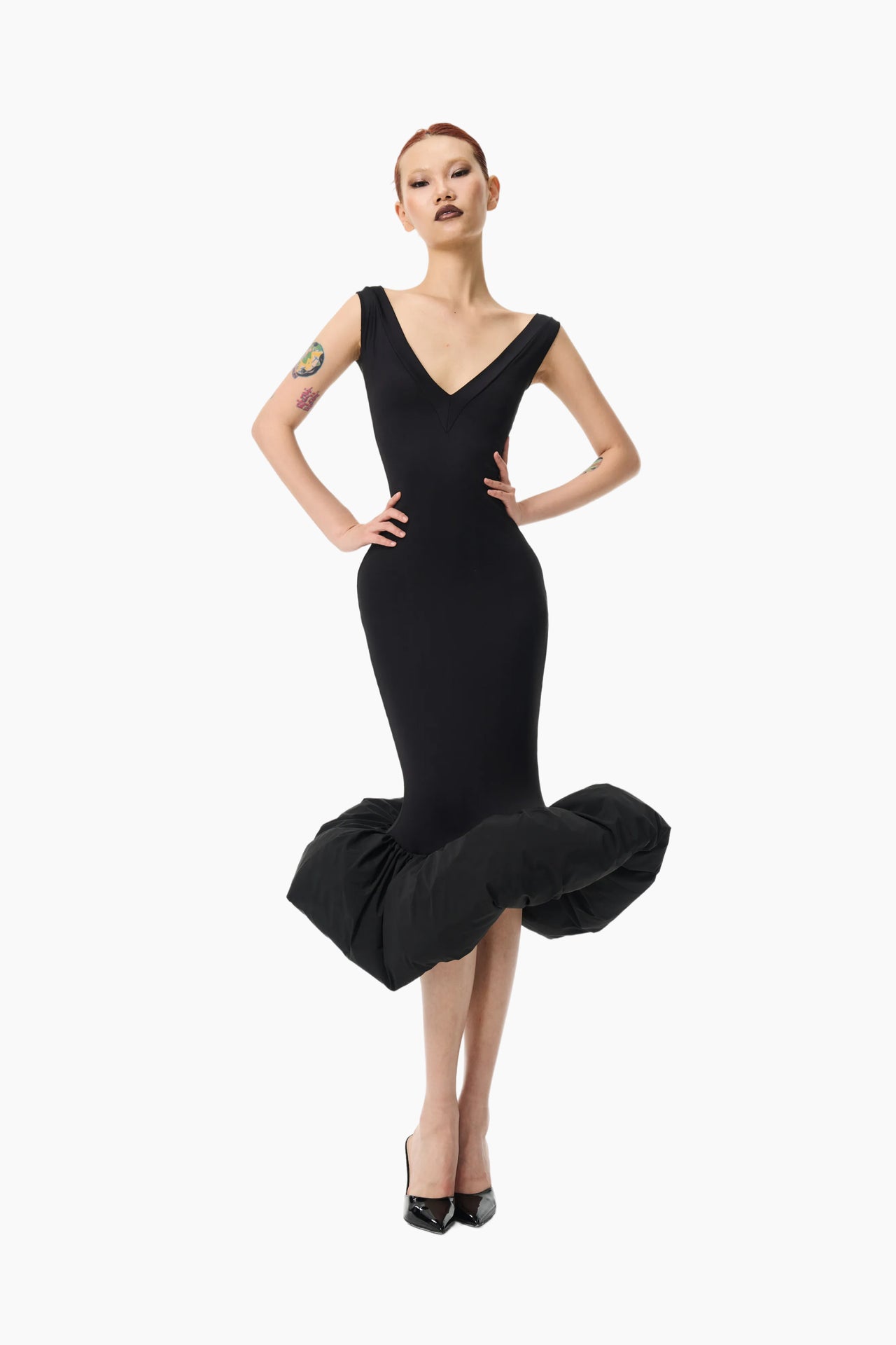 V-Neck Gathered Cloud Dress