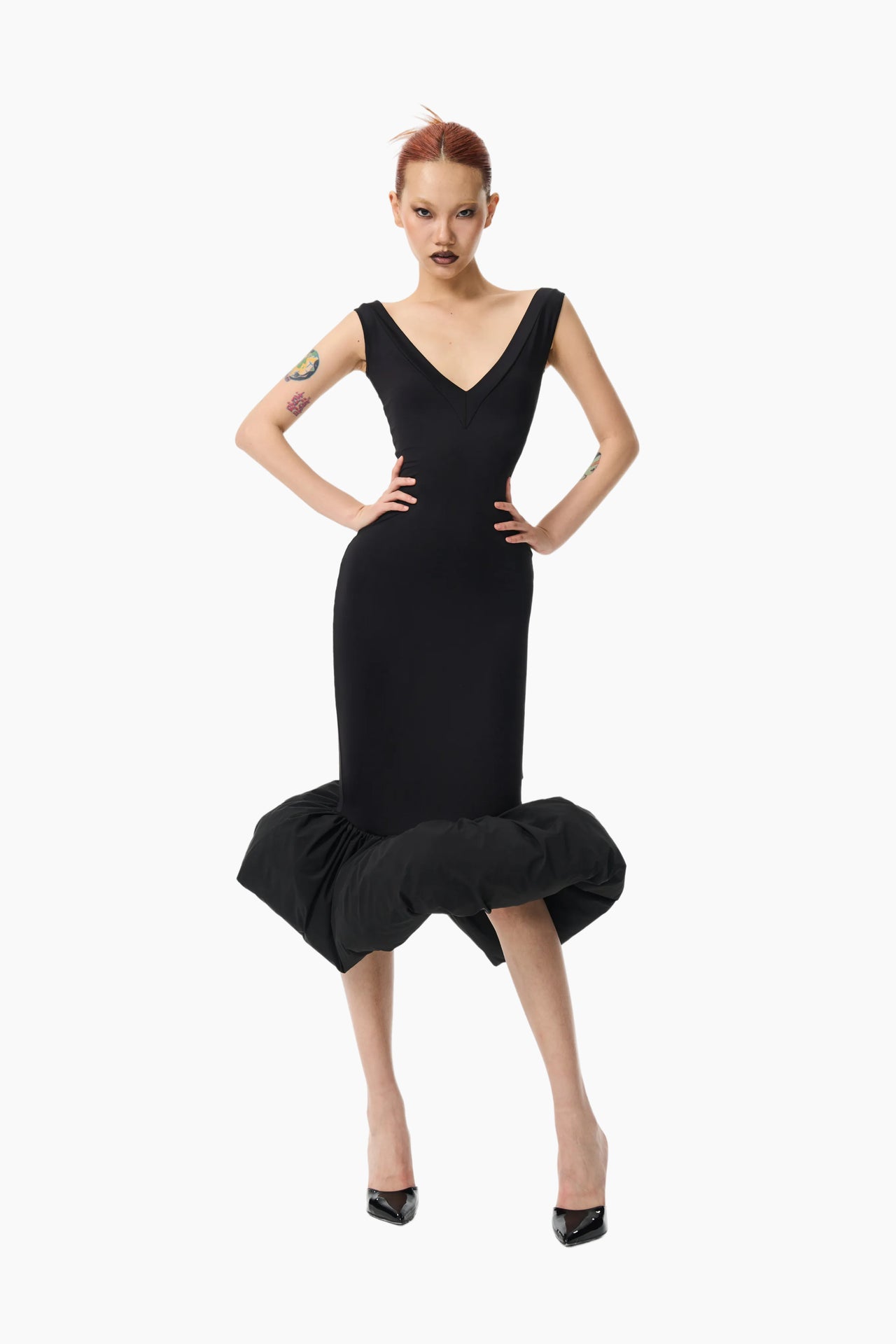 V-Neck Gathered Cloud Dress